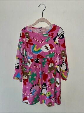 H&M Pink Holiday Cartoon Animal Print Girls Dress